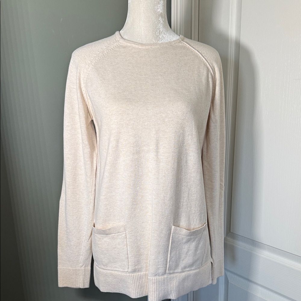 Jeanne Pierre Cream Cotton Knit Sweater Size Large
